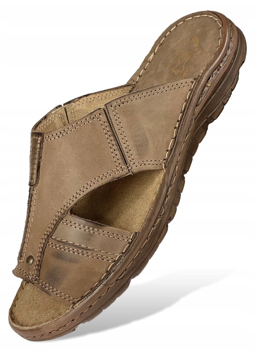 Papuci pentru barbati, Ligpoll, Piele naturala, Maro1