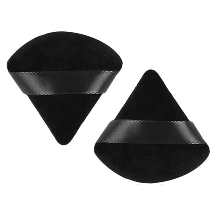 Set 2 x Burete Machiaj SUPER TRENDS®, Tip Aplicator Triunghi Pudra, Powder Puff, Reutilizabili, Utilizare Umeda sau Uscata, Saculet Depozitare, Negru