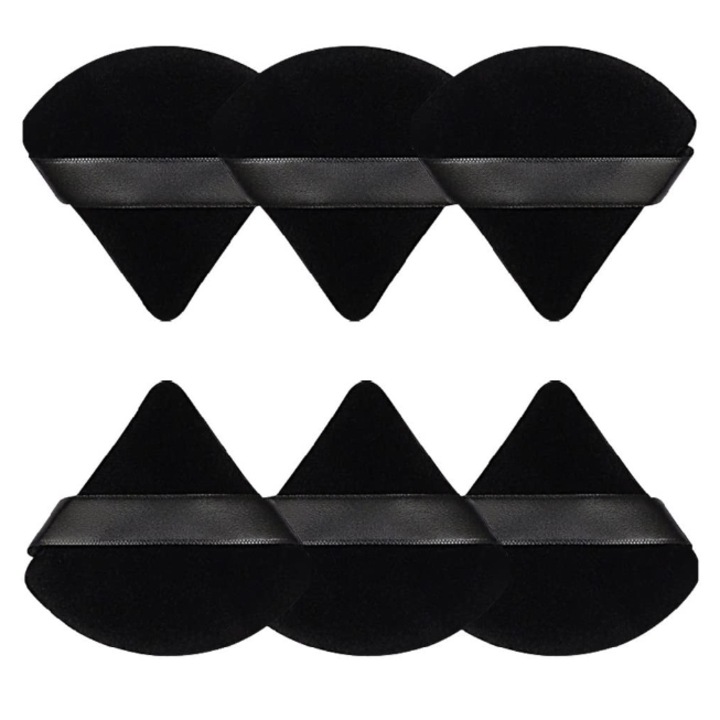 Set 6 x Burete Machiaj SUPER TRENDS®, Tip Aplicator Triunghi Pudra, Powder Puff, Reutilizabili, Utilizare Umeda sau Uscata, Saculet Depozitare, Negru