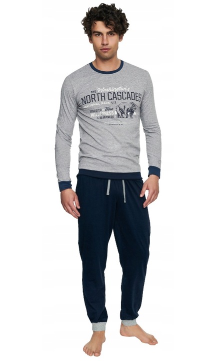 Пижама, Henderson, Мъжка, Памук, Тъмносиньо/Сиво, Размер 2XL INTL