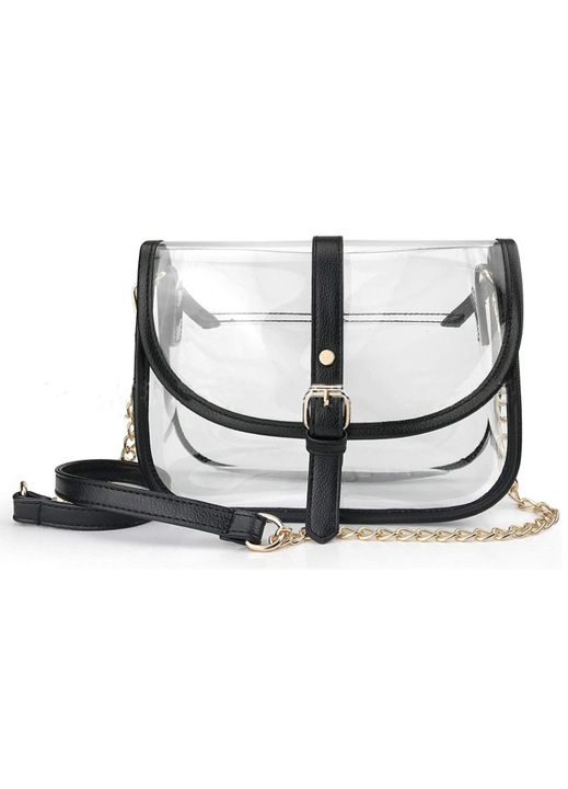 Дамска чанта, longziming, PVC, черна/прозрачна