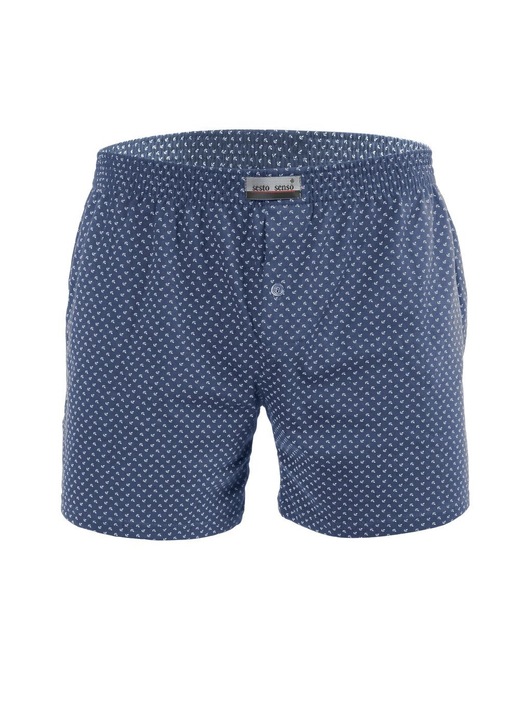 Boxeri pentru barbati, Sesto Senso, Bumbac, Albastru inchis/Alb, L