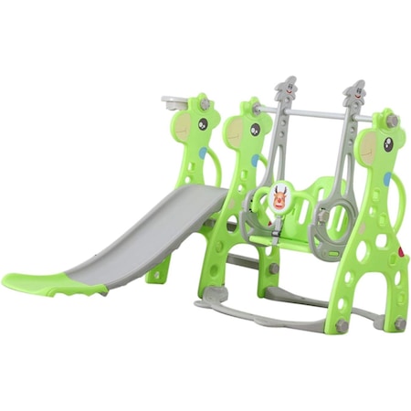 Set de tobogan pentru copii cu leagan si cos de baschet, verde deschis, 140x105x172