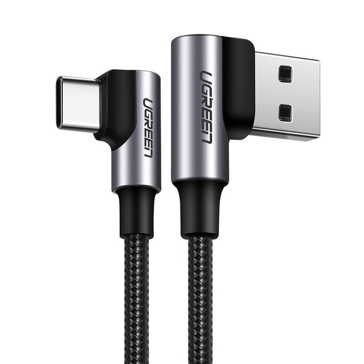 Cablu UGREEN US176 USB-A USB-C inclinat, 3A, 0,5 m, negru