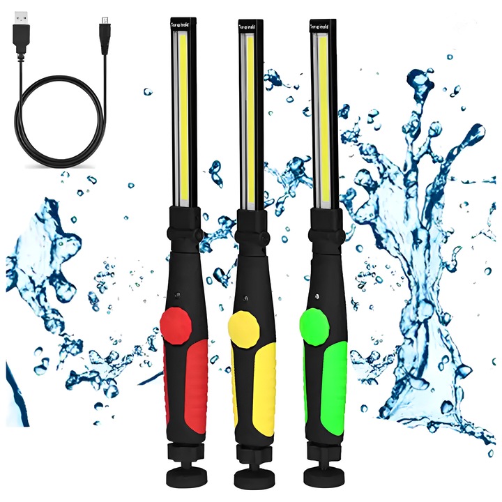 Lampa de lucru LED cu acumulator, incarcare USB, rotativa cu magnet puternic si carlig
