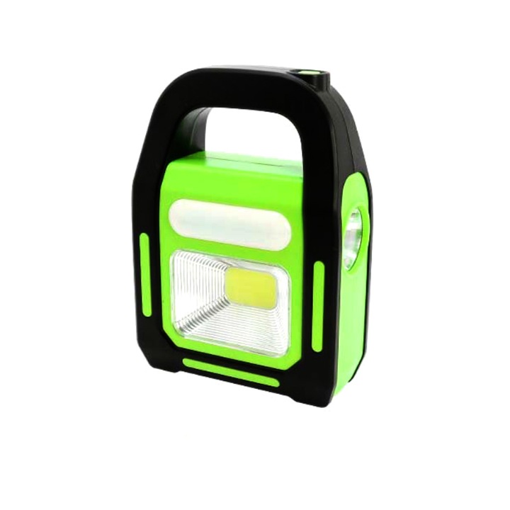 Zseblámpa napelemes/USB töltéssel, C115, 10W, zöld