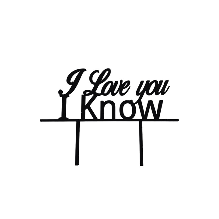 Декорация за торта, надпис "I LOVE YOU I KNOW" Междузвездни войни романтика, междугалактическа любов 12,5 х 17,5 см черен