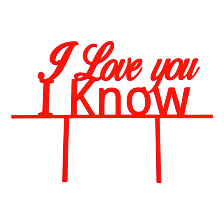 Decoratiune tort, "I LOVE YOU I KNOW" topper Star wars romance, iubire intergalactica 12,5 x 17,5 cm rosu