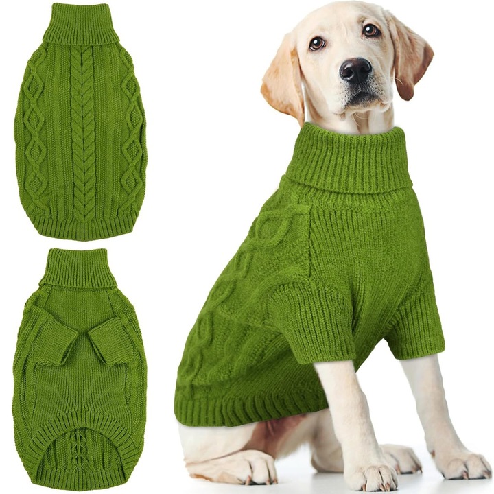 Pulover tricotat pentru caini si pisici, confortabil pentru animale de companie, ideal pentru sezonul rece, Marimea M, Verde, Fish & Paws ®