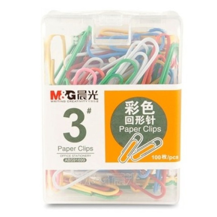 Agrafe colorate #3,100 bucati/cutie, cutie din PP, M&G