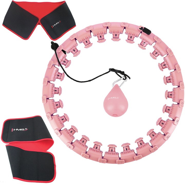 Fitness karika edzéshez Hula Hoop, Súlyokkal és pulttal, HHW01 Pink + Karcsúsító Öv, Piros