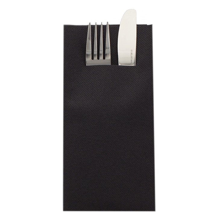 Set 75 Servetele Mank HORECA cu buzunar, Linclass® Airlaid, Negru, 40 x 40 cm, Ideale pentru Nunti, Petreceri, Botezuri