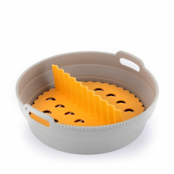 Cos din silicon pliabil, pentru Friteuza fara ulei, Airfryer sau Cuptor cu microunde, cu separator detasabil, 21,5 x 7 cm