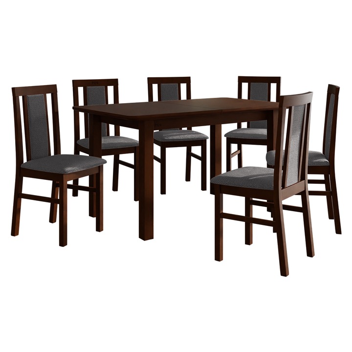 Set pentru bucatarie AL012 Masa extensibila 1x Masa Logan 80 x 140/180 II S, 6x scaun Figaro VII, MIRJAN24, nuc / gri inchis
