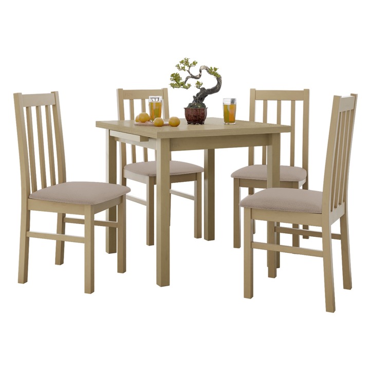 Set pentru bucatarie AL014, 1x Masa extensibila Eliot 80 x 80/110 VII, 4x Scaun Dalem X, MIRJAN24, sonoma / bej