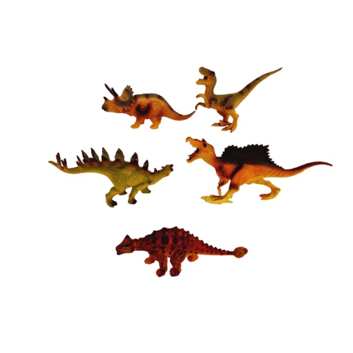 Set de 6 figurine Dinozauri, 14-17 cm lungime, Aletru, Dinosaur playset