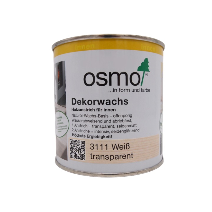 Ceara lichida de interior pentru moblier si jucarii din lemn, Osmo, Dekorwachs, alb translucid, semi-mat, 375 ml