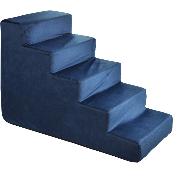 BoutiqueZOO, Scari pentru caini, L 75 x 40 x 50 cm, albastru marin, imitatie de piele de caprioara