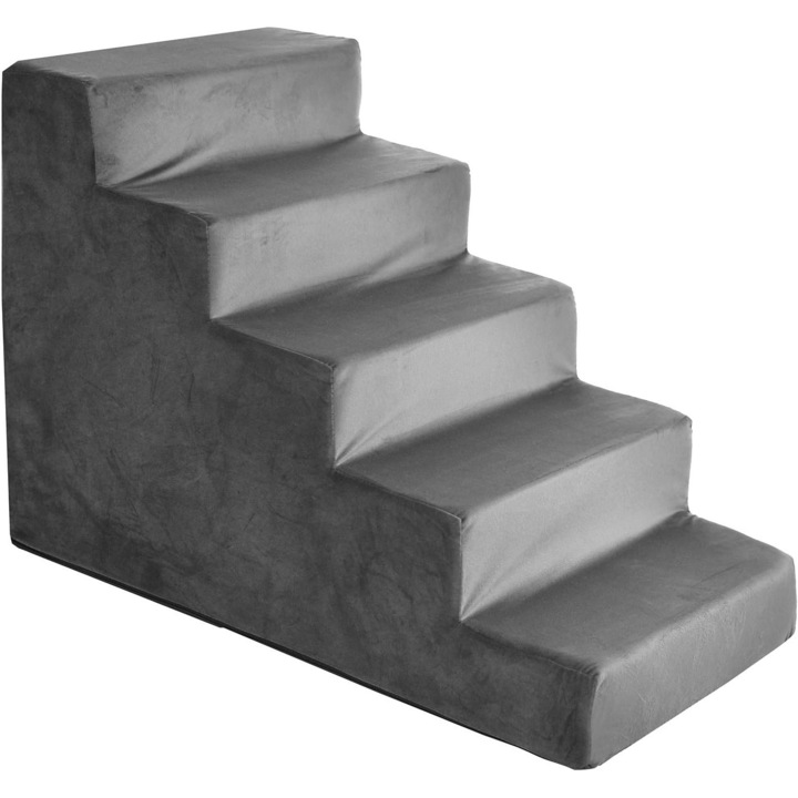 BoutiqueZOO, Scari pentru caini, L 75 x 40 x 50 cm, gri, imitatie de piele de caprioara