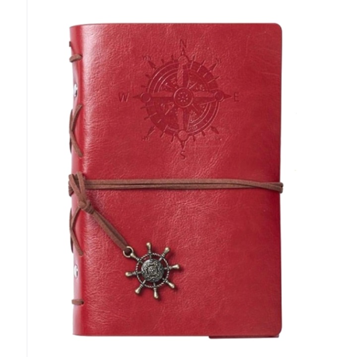 Кожен дневник във винтидж стил, 80 страници, с подвижно дъно, червен, A7