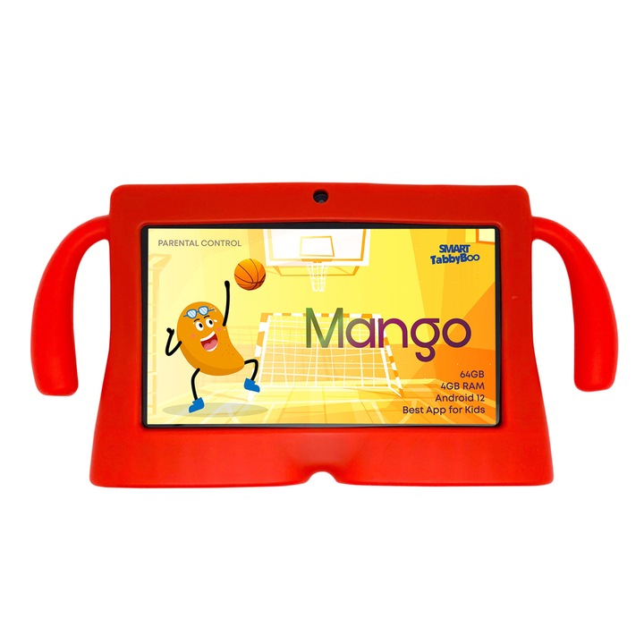 Детски таблет SMART TabbyBoo Mango Fun, 4GB RAM, 64GB, Android 12, 1000 игри и образователни дейности за деца, червен
