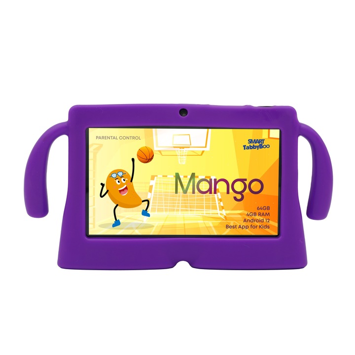 Детски таблет SMART TabbyBoo Mango Fun, 4GB RAM, 64GB, Android 12, 1000 игри и образователни дейности за деца, лилаво