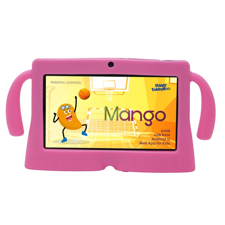 SMART TabbyBoo Mango Fun táblagép, 4 GB RAM, 64 GB, Android 12 szülői felügyelettel, Wi-Fi, 7 hüvelykes IPS képernyő, 1000 játék és oktatási tevékenység gyerekeknek, rózsaszín