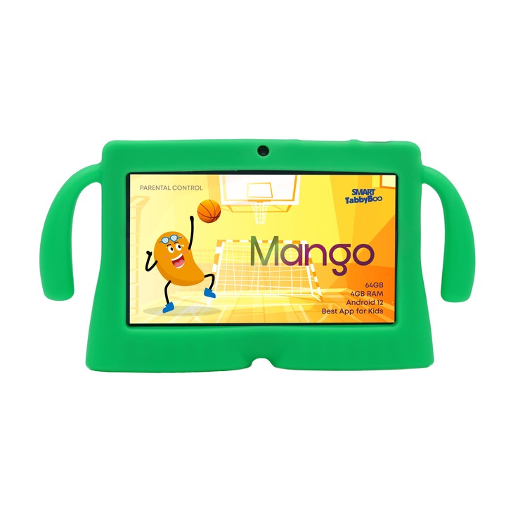 Детски таблет SMART TabbyBoo Mango Fun, 4GB RAM, 64GB, Android 12, 1000 игри и образователни дейности за деца, зелено
