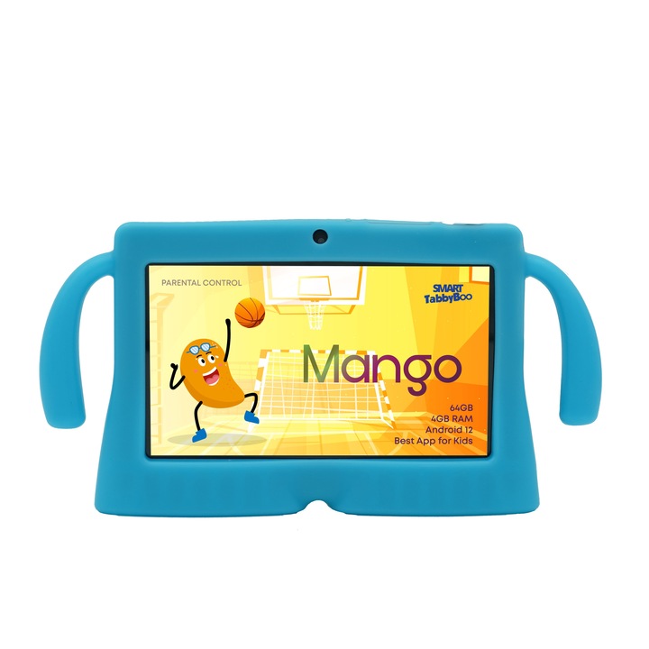 Детски таблет SMART TabbyBoo Mango Fun, 4GB RAM, 64GB, Android 12, 1000 игри и образователни дейности за деца, син