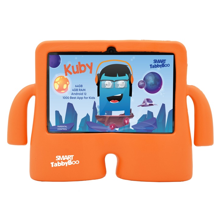 Детски таблет SMART TabbyBoo Kuby Fun, 4GB RAM, 64GB, Android 12, 1000 игри и образователни дейности за деца, оранжево