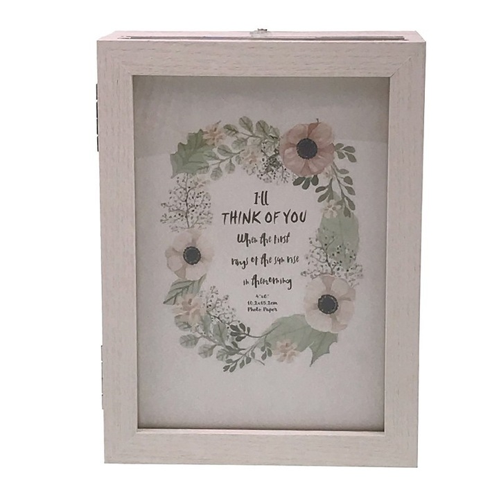 Rama Foto Dubla, Tip Caseta Suvenir, Lemn, 24x16cm, poze 10x15cm, Bej