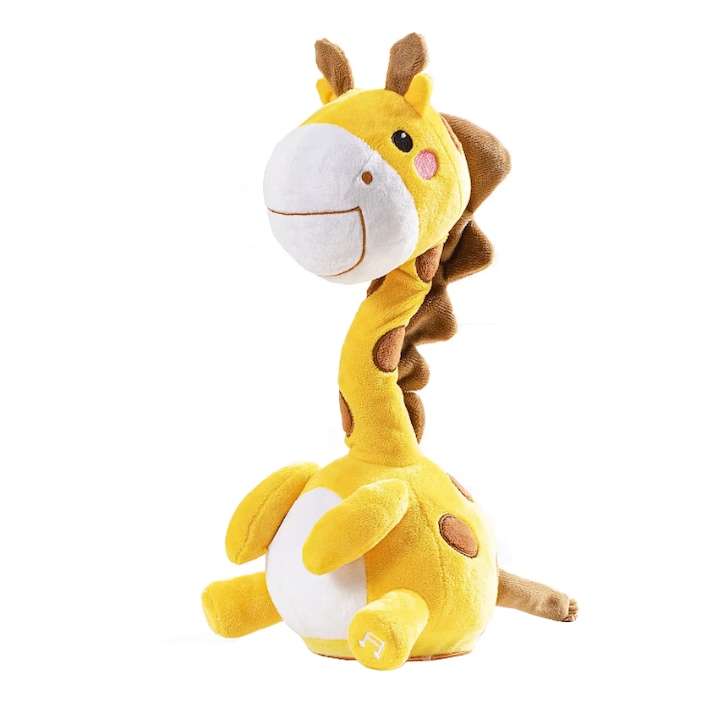 Jucarie muzicala din plus, Model Girafa, functie inregistrare, danseaza, vorbeste, cu 8 cantece pentru copii, Tumama®, galben