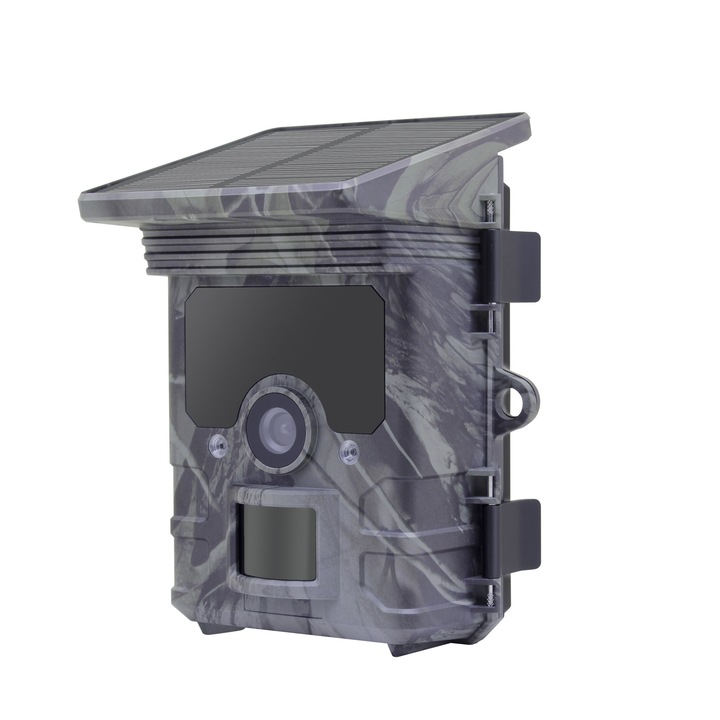 Camera de Vanatoare TSS-600A cu Panou Solar Integrat, Foto 24 MP, Full HD 5MP, Audio-Video, IR 20m, cu Stocare Imagini si Video pe Card SD