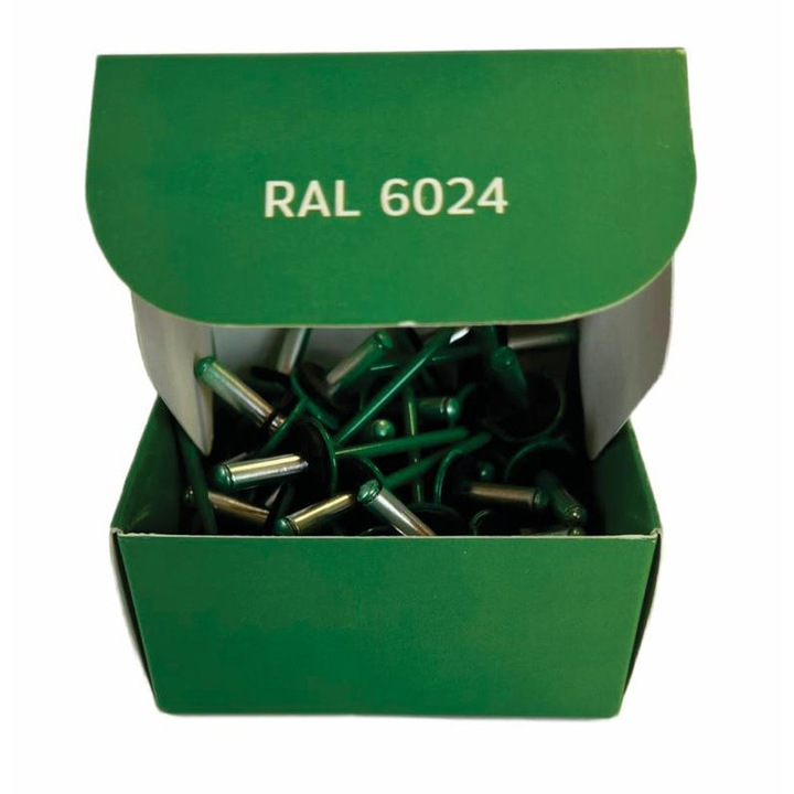 Set x 50 bucati Nituri cap lat vopsite electrostatic cu garnitura EPDM RAL 6024 Traffic Green 4.8x20x16mm (aplicatie fibrociment)