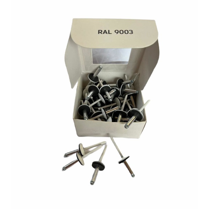Set x 50 bucati Nituri cap lat vopsite electrostatic cu garnitura EPDM RAL 9003 White 4.8x20x16mm (aplicatie fibrociment)