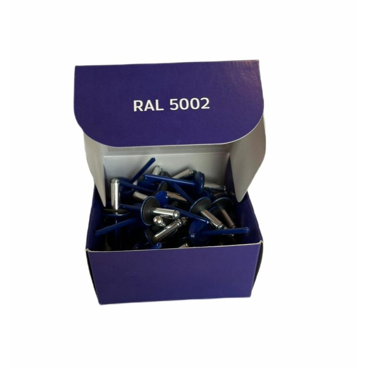 Set x 50 bucati Nituri cap lat vopsite electrostatic cu garnitura EPDM RAL 5002 Ultramarine Blue 4.8x20x16mm (aplicatie fibrociment)