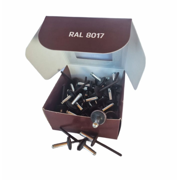 Set x 50 bucati Nituri cap lat vopsite electrostatic cu garnitura EPDM RAL 8017 Chocolate Brown 4.8x20x16mm (aplicatie fibrociment)