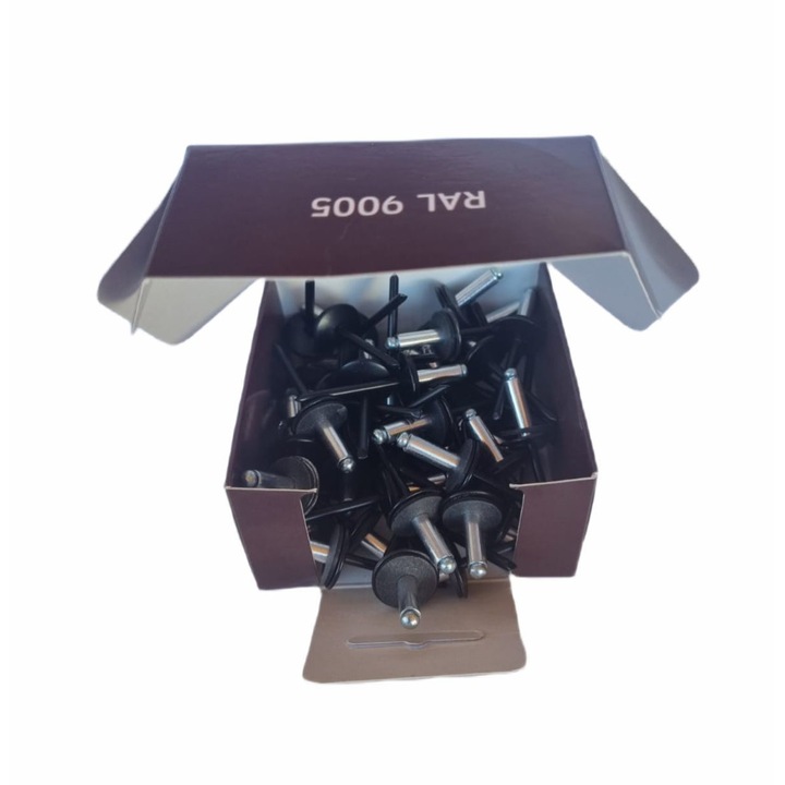 Set x 50 bucati Nituri cap lat vopsite electrostatic cu garnitura EPDM RAL 9005 Jet Black 4.8x20x16mm (aplicatie fibrociment)