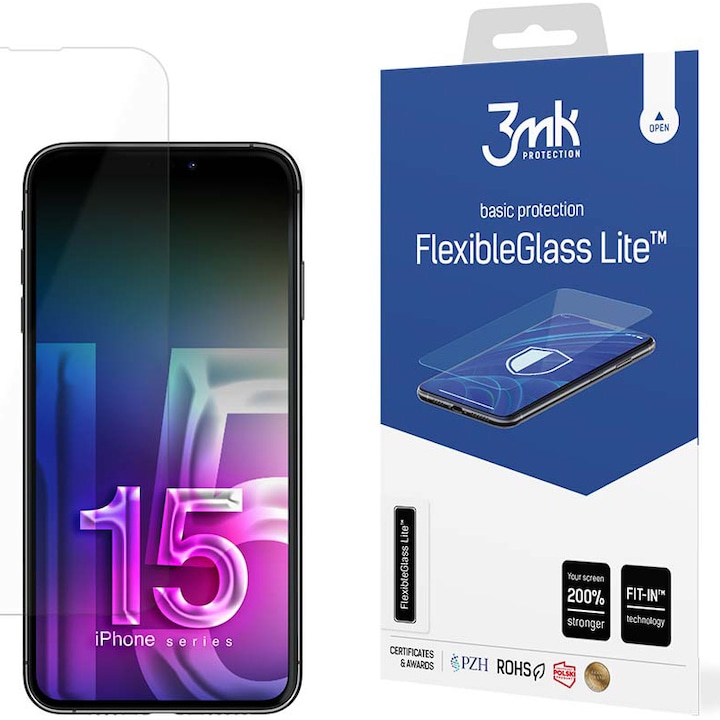 Folie de protectie 3mk FlexibleGlass Lite pentru iPhone 15 Pro