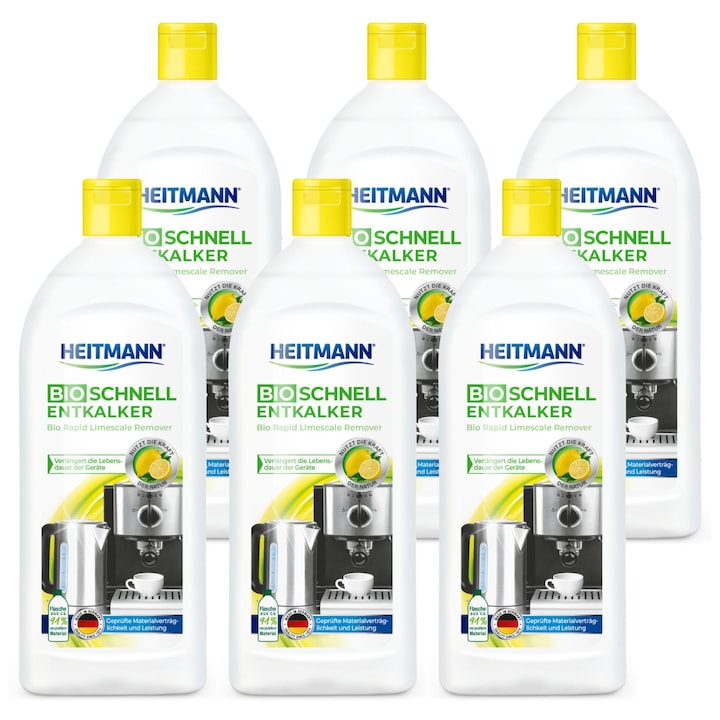 Комплект от 6 х Био декалцираща течност с бързо действие за домакински уреди, Heitmann, 250 ml