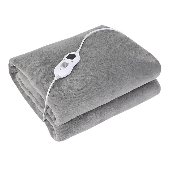 Електрическо нагреваемо одеяло, Flippy, 135 W, 180x130 см, 6 нива на отопление, фланела, сиво