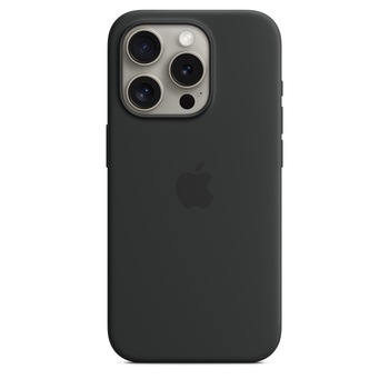 Husa de protectie Apple Silicone Case with MagSafe pentru iPhone 15 Pro, Black Husa de protectie Apple Silicone Case with MagSafe pentru iPhone 15 Pro, Black