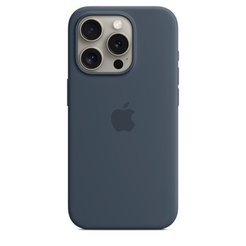 Husa de protectie Apple Silicone Case with MagSafe pentru iPhone 15 Pro, Storm Blue Husa de protectie Apple Silicone Case with MagSafe pentru iPhone 15 Pro, Storm Blue