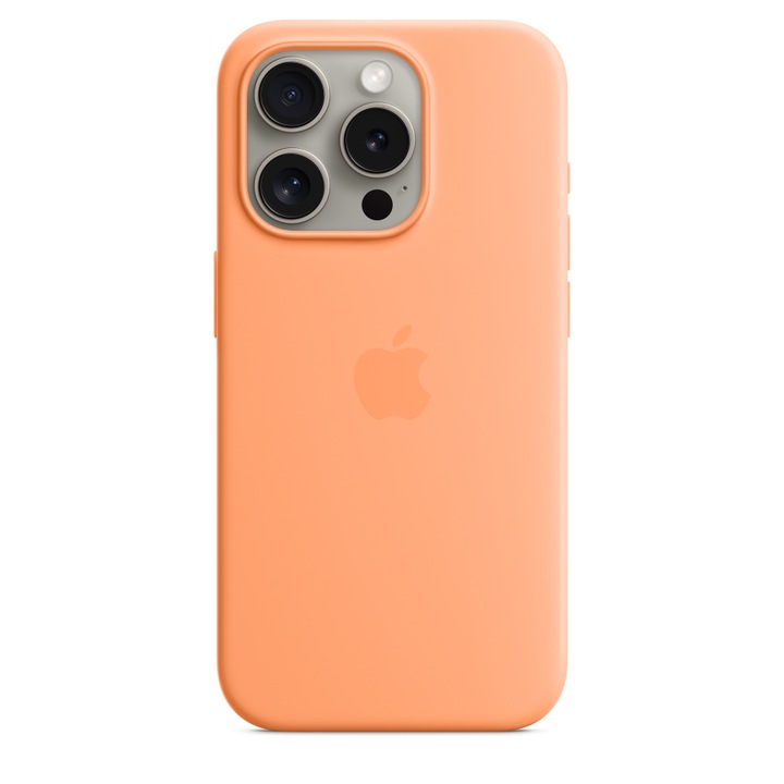 Husa de protectie Apple Silicone Case with MagSafe pentru iPhone 15 Pro, Orange Sorbet