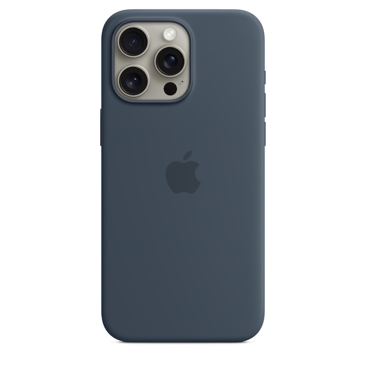 Husa de protectie Apple Silicone Case with MagSafe pentru iPhone 15 Pro Max, Storm Blue
