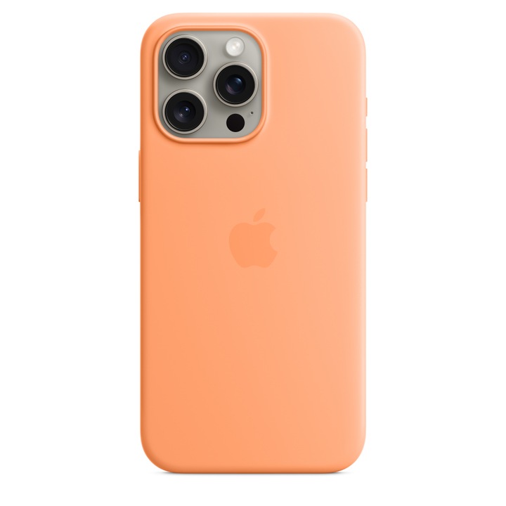 Husa de protectie Apple Silicone Case with MagSafe pentru iPhone 15 Pro Max, Orange Sorbet