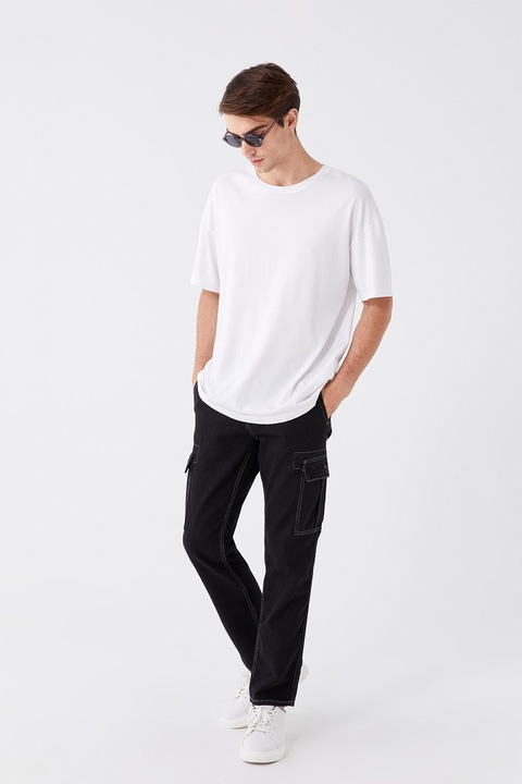 LC WAIKIKI, Pantaloni cargo din amestec de bumbac cu cusaturi contrastante, Negru, W28-L31