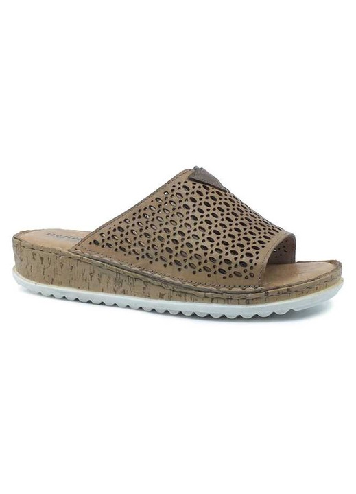 Papuci femei, Reflexan, piele naturala, cu talpa ortopedica, Maro inchis, 39