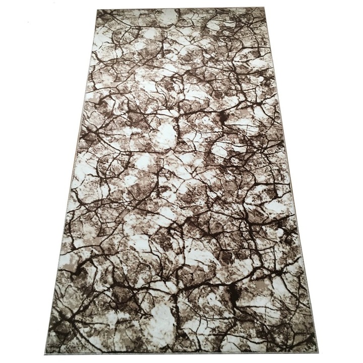 Covor Antiderapant Abstract, Maro cu Alb, Poliester, 100 x 200 cm