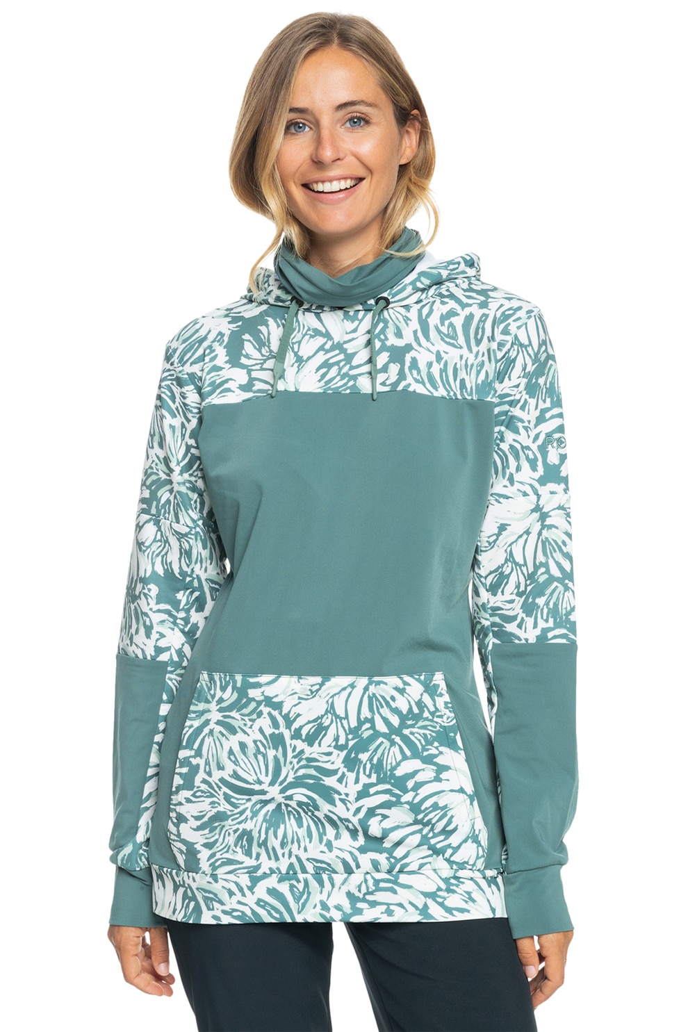 ROXY, Hanorac cu model floral, pentru schi, Alb, Verde marin, S